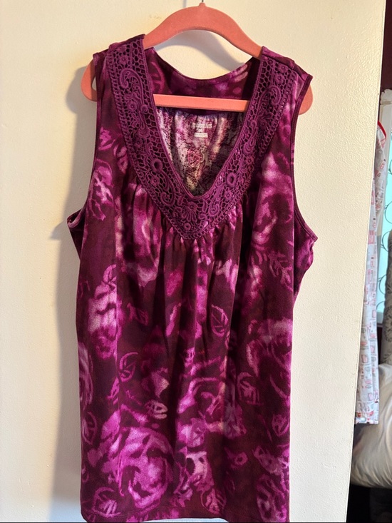 St. John's Bay Tops - St. John's Bay Purple Floral Crochet V-Neck Tank